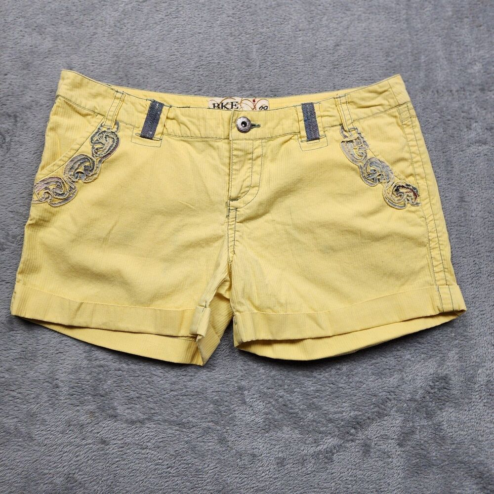 BKE Womens 29 Yellow Shorts 3.5 Inseam Embroidered Cotton Blend Casual Summer